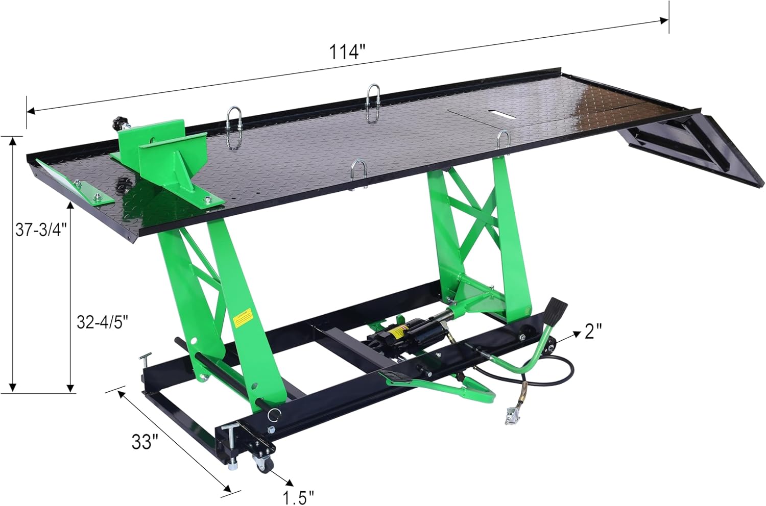Air Hydraulic Motorcycle Lift Table 1000 Lb Capacity ATV Lift Hoist Pneumatic Jack Heavy Duty Manual Lift Ramp Removable Hydraulic Jack Stand Vehicle Repair Work Platform Green