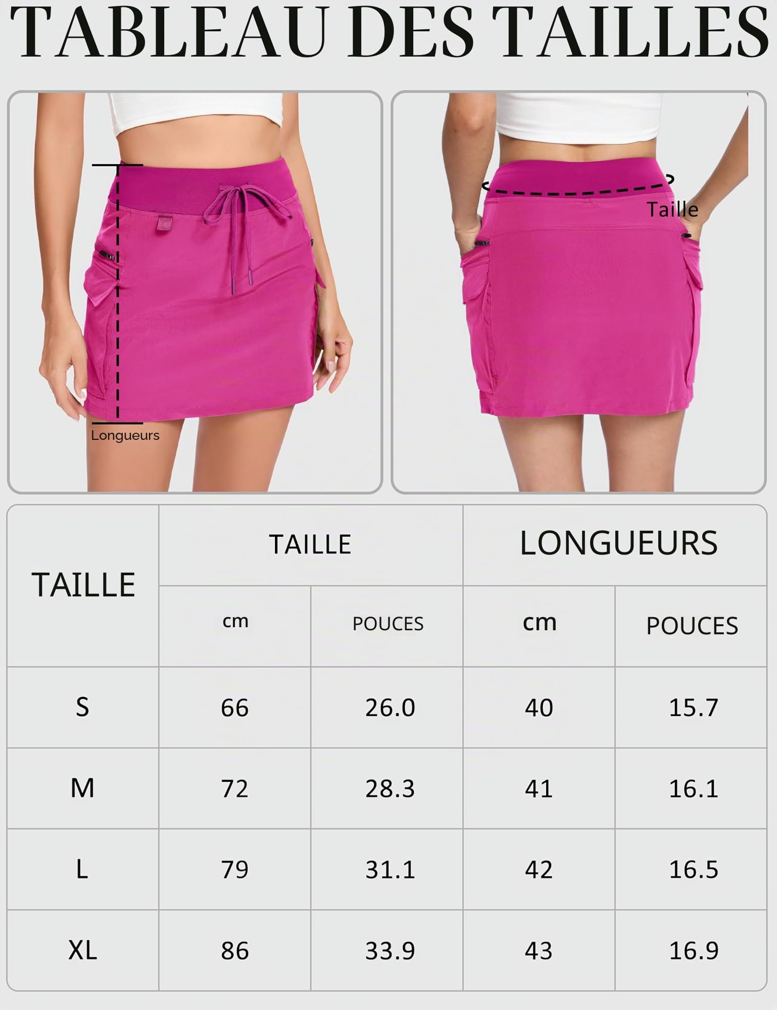 Timuspo Jupe de golf cargo à séchage rapide pour femme - Taille haute - Avec fermeture éclair et poches - Jupe de sport