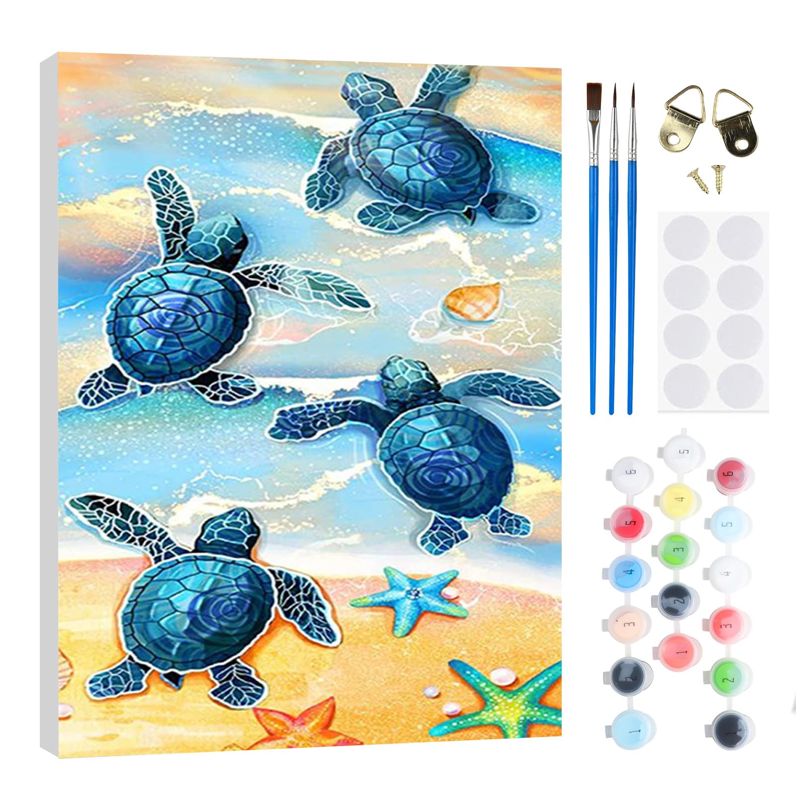 RICUVED DIY Sea Turtle Paint by Numbers Kit for Adults–Animals Paint by Numbers Oil Painting with Wooden Framed,Easy to Paint Kits with Brushes Acrylic Pigment Drawing Paintwork for Decor 20x30 cm