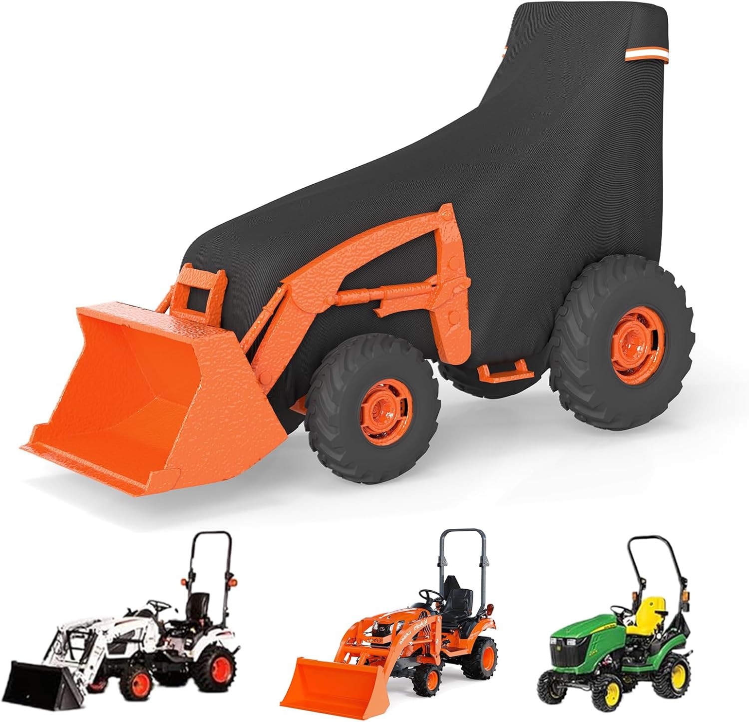 Tractor Cover, 600D Waterproof Heavy Duty Tractor Covers, Compact Cover Universal Fit for John Deere, Kubota, New Holland Boomer, with Air Vents & Reflective Strips (122"L x 38.6"W x 59"H)