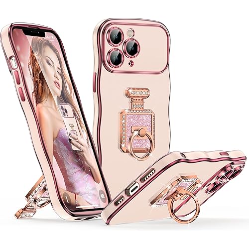 Silverback for iPhone 11 Pro Max Case with Stand, Rotatable Ring & Mirror Kickstand, Women Girls Bling Luxury Wave Frame Phone Case for iPhone 11 Pro Max, Pink