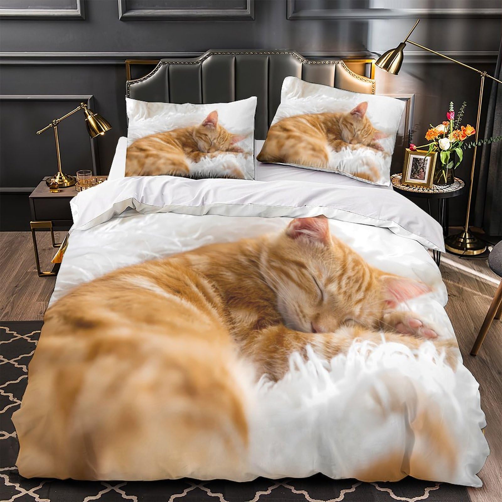 Housse de couette anti-acarien 200x200 douce pour peau sensible avec parure de lit lama