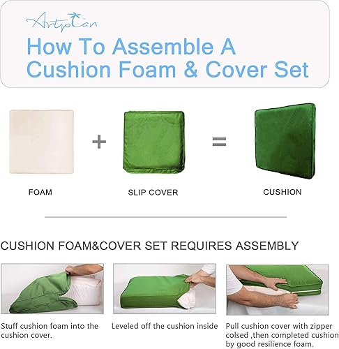 Miniatura 10 de ARTPLAN Juego de 2 cojines de asiento profundo para exteriores para silla de mimbre, asiento 24 x 24 x 4 pulgadas, respaldo 22 pulgadas de ancho x