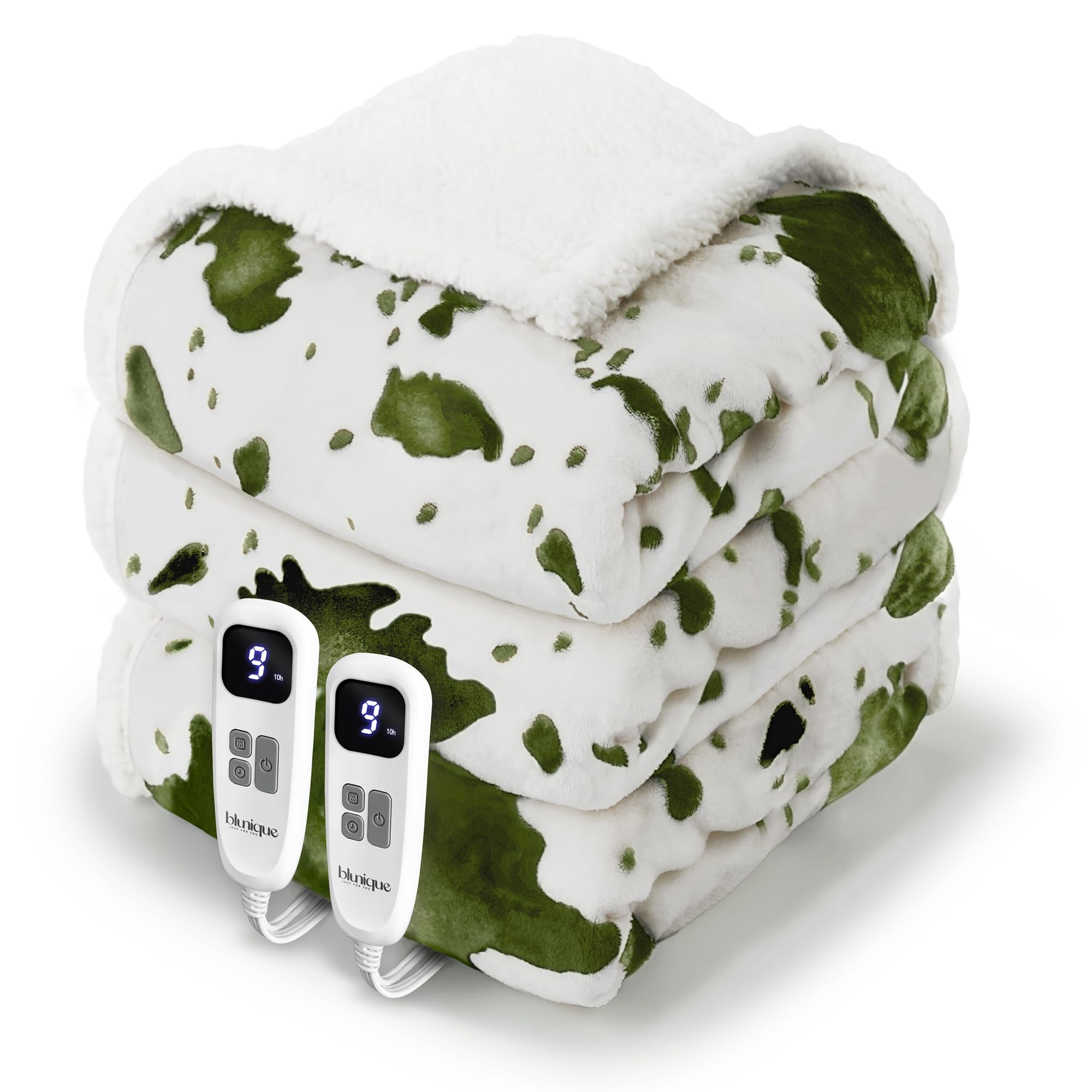 Heated Blanket King Blanket - Fast Heating Electric Blanket, Soft Heated Throw with 4 Time Settings,10 Heating Settings, Warm Gifts for Women Mom Grandma(90" x 100" Cow Print Sage Green)