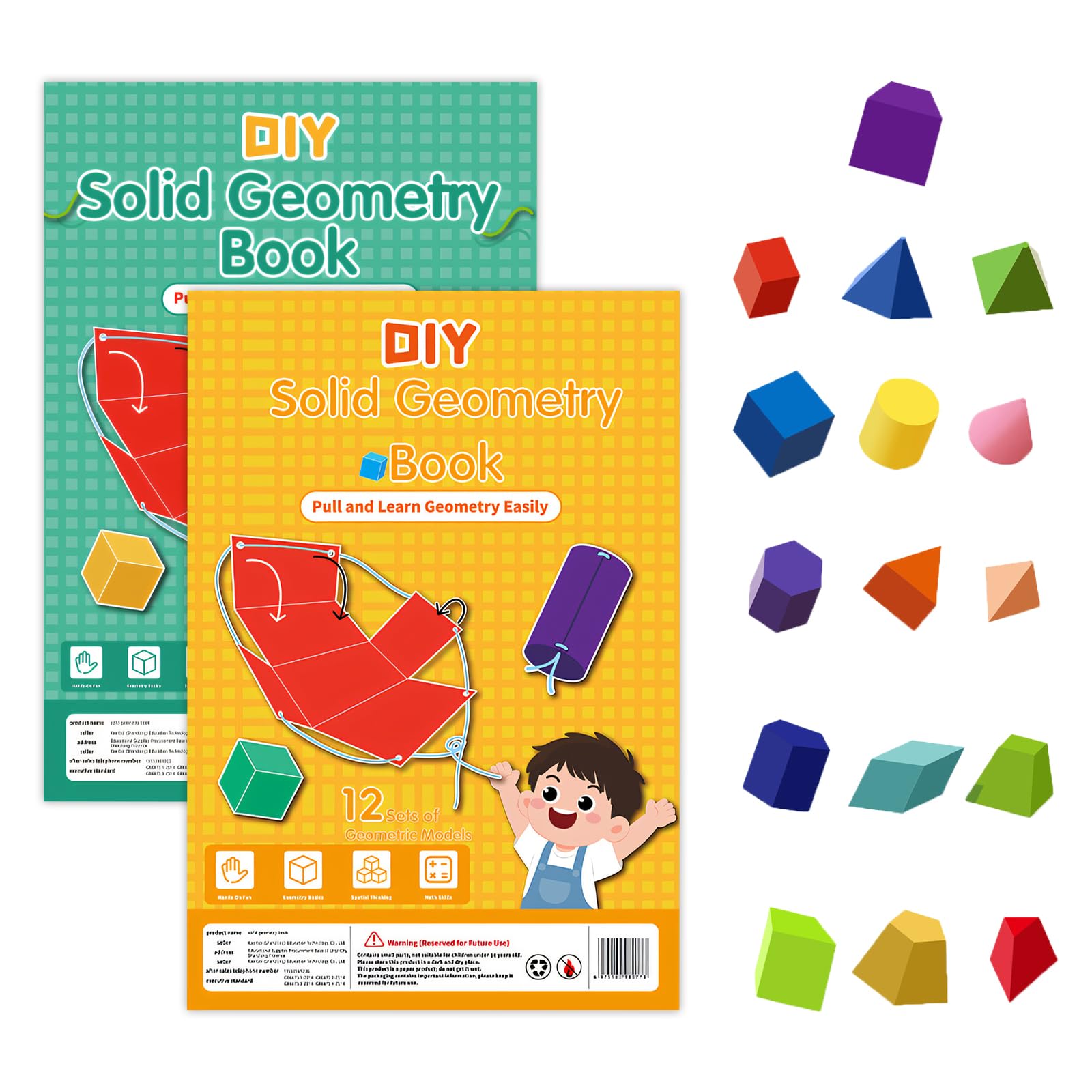 2 Stück DIY 3D Geometrie Lernbuch Set, Ziehfigur mit 12 Geometrische Körper, Kreatives Lernen wie mit Spirograph & Geobrett für die Grundschule