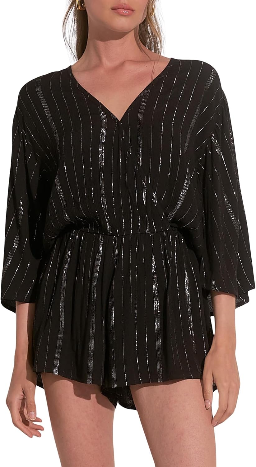 ELAN Women's V-Neck 3/4-Sleeve Flowy Cover Up Romper