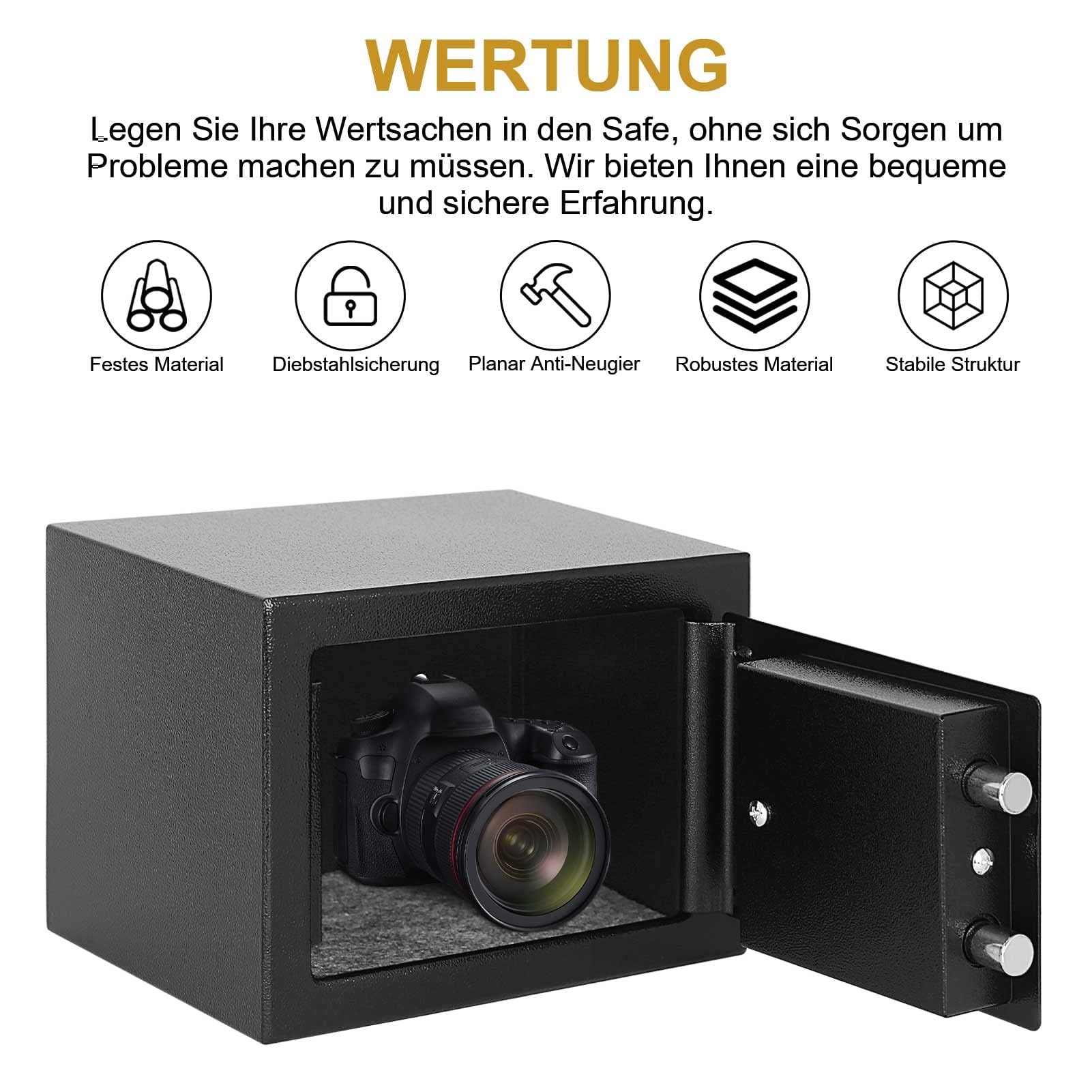 6,4L Feuer- und Wasserdichter Möbeltresor – Sicherheitsstufe mit Doppelbartschloss, Stabiler Stahl-Safe in Schwarz – Ideal als Dokumententresor oder Wand-Safe für Zuhause & Büro