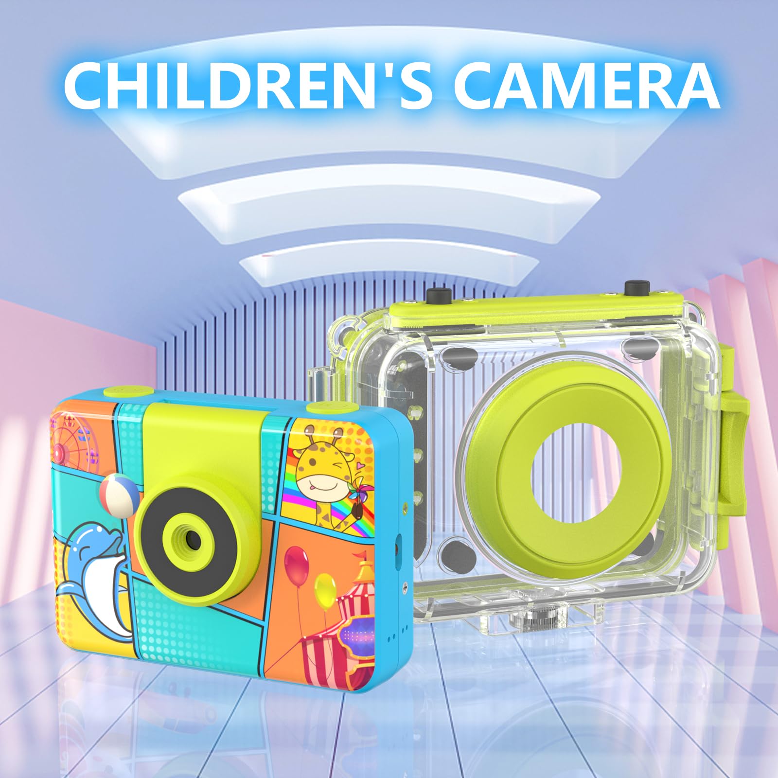 CHAKEYAKE Macchina Fotografica Impermeabile Bambini, 1080P Fotocamera Bambini Subacquea con 180 °Flip Len Scheda SD 32G,Fotocamera Digitale Bambini Regalo Compleanno Natale Bambino e Bambina 3-12 anni