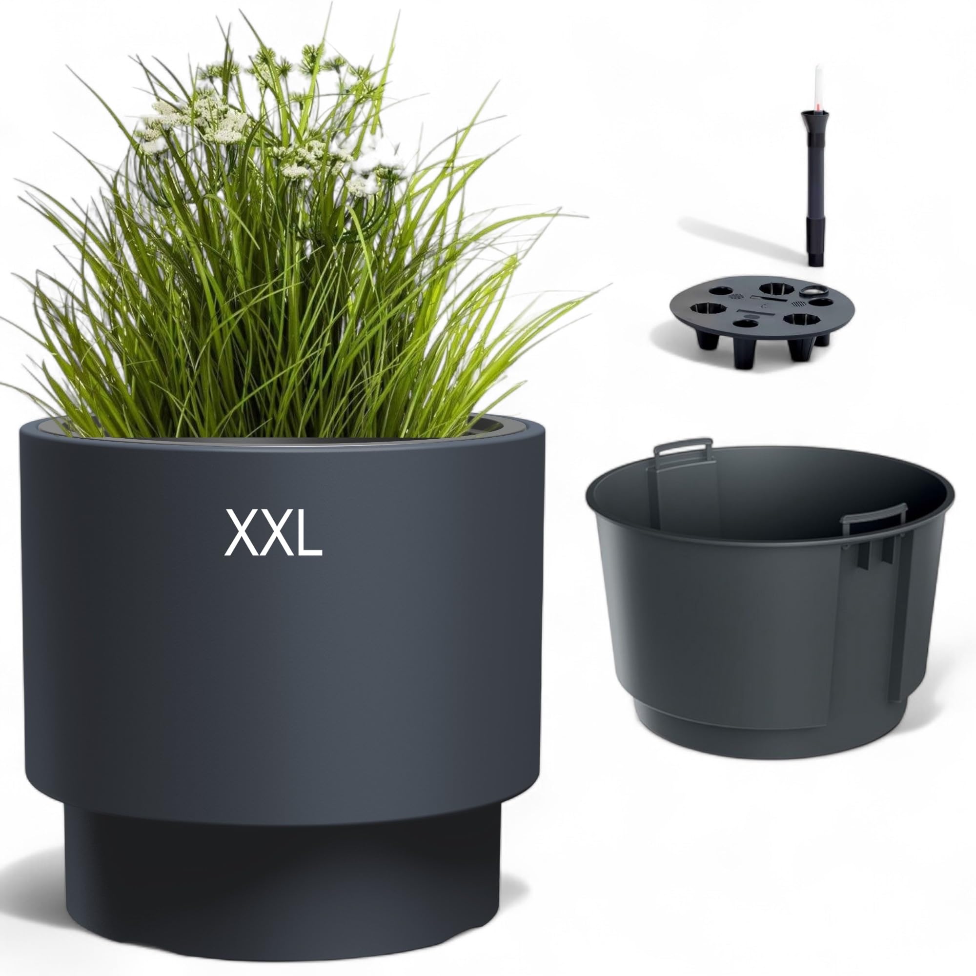 MELTOM Blumenkübel mit Einsatz Bewässerungssystem Anthrazit XXL 47 cm für Innen und Außen