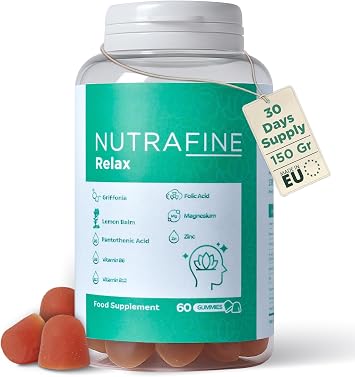 Relax Gummies   5-HTP and Magnesium Gummies with Rhodiola & B Vitamins, Lemon Balm & Zinc   60 Chews   Non-Sugar Formula   Food Supplement for Mood, Mind Balance & Daily Wellbeing