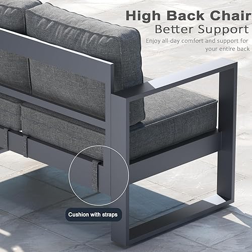 Miniatura 6 de LayinSun Silla de aluminio para patio al aire libre, juego de 2 sillones modernos de metal con cojines gruesos lavables