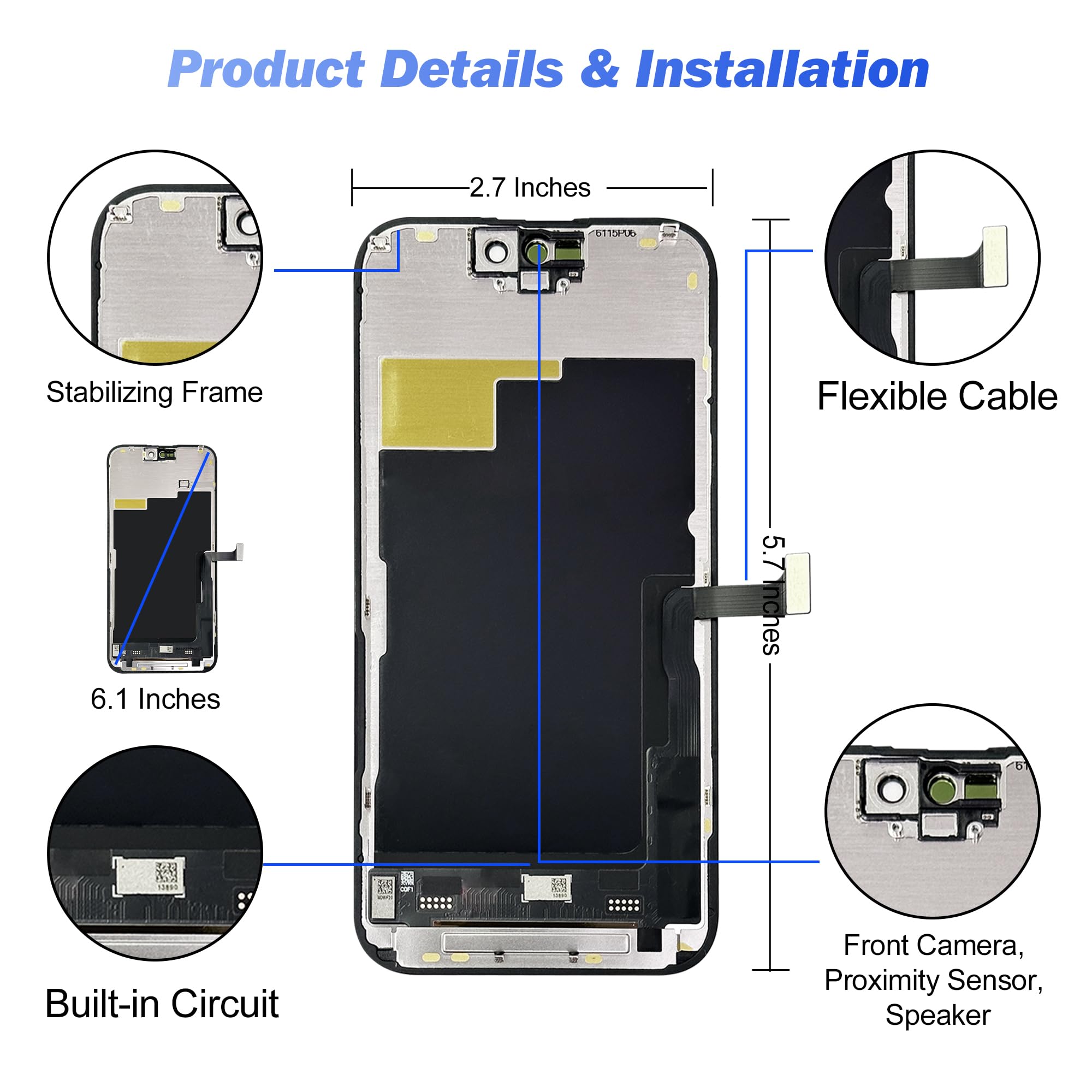 Ekran do iPhone'a 15 Pro Max – 6,7" FHD + ekran dotykowy Digitizer + ramka – kompatybilny z modelami A2651/A2893/A2896/A2895/A2894 (programowalny prawdziwy ton)