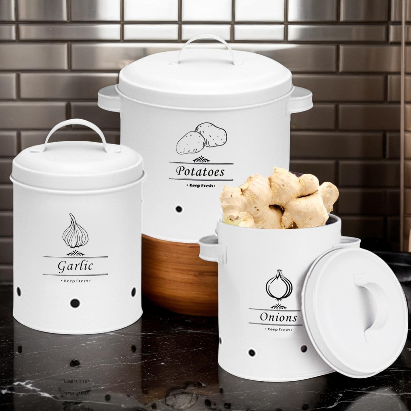 Conservazione di verdure da cucina, Conservazione di cipolle di patate | Barattoli da cucina, Pentole da cucina vintage, Pentole per verdure da cucina, Contenitori bianchi per cipolle, Barattoli di