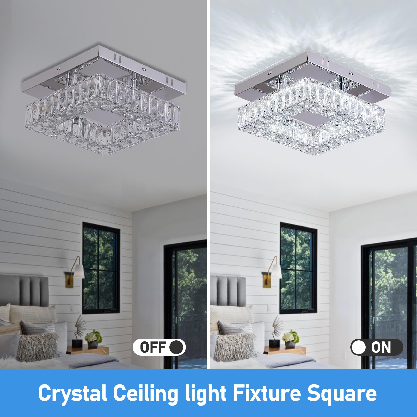 Lampadari moderni cristallo Mini lampadari moderni di cristallo quadrato Flush Mount plafoniera LED lampadario per corridoio cucina Foyer sala da pranzo, Dia 9,8 ", 18 W 6000K