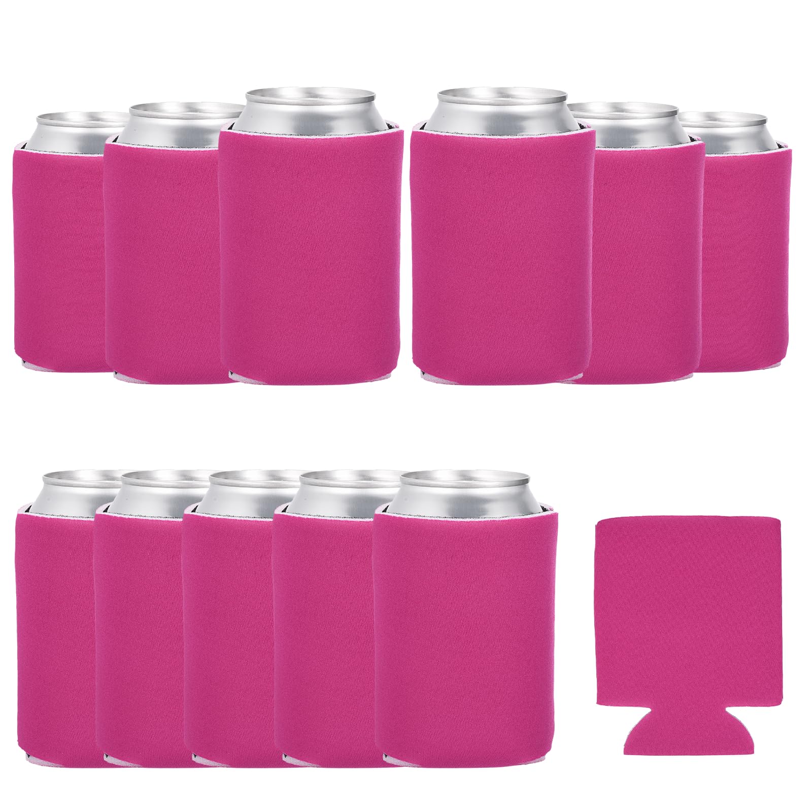 sourcing map 12Pcs Beer Can Coolers Covers, Neoprene Blank Drink Cooler Sleeves Collapsible Insulated Reusable Soda Cover for 10oz Bottles Seltzer DIY Weddings Beach Picnic Party, Rose Red