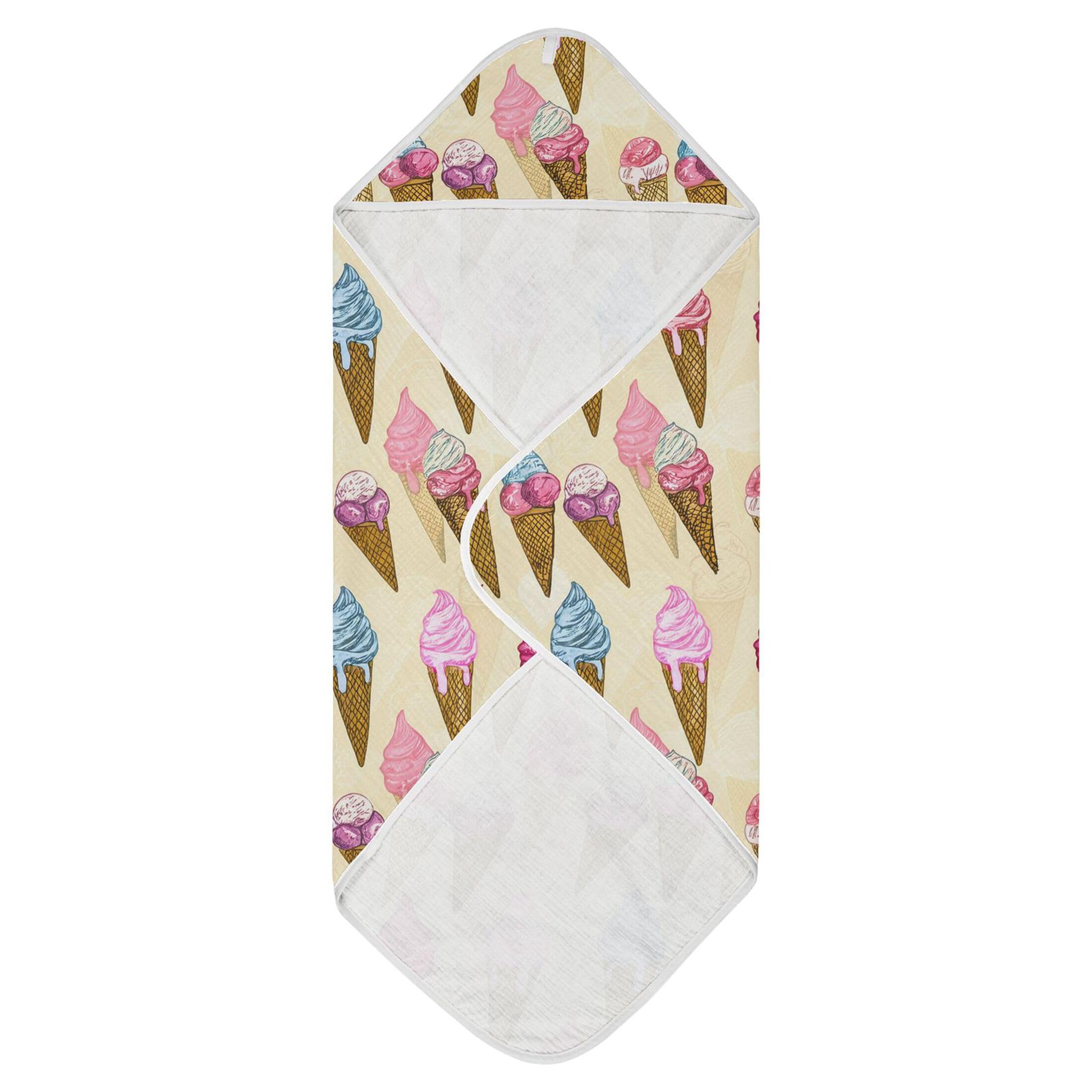 Kigai Baby Hooded Towel Absorbent Baby Bath Shower Towel with Hood for Newborn Boys Girls Babies Infant Toddler (Colorful Ice Cream Cones 30 x 30 in)