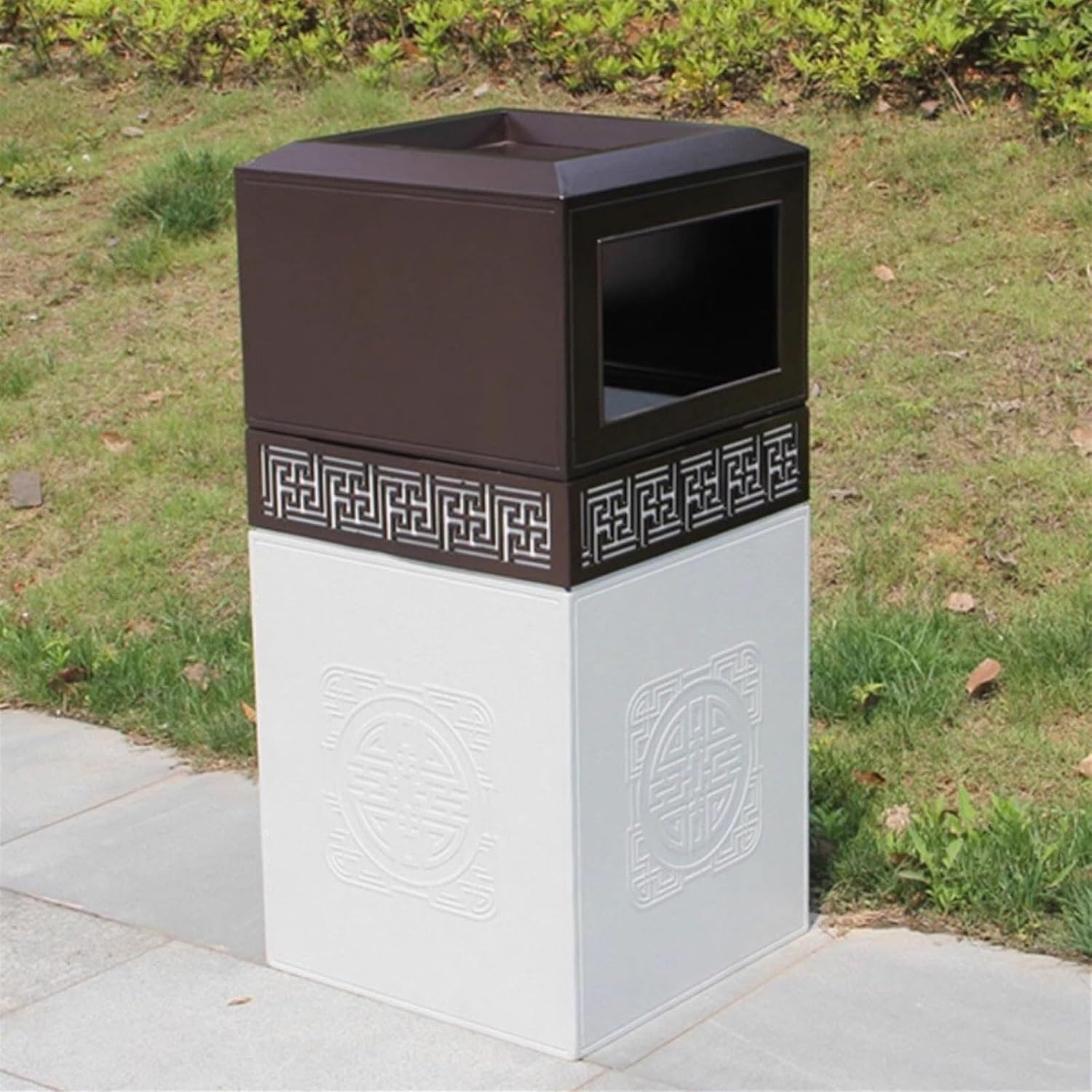 Outdoor Commercial Trash Can with Ashtray, Large 43L Capacity, Stainless Steel Vertical Bin for Courtyards, Villas, Communities, Weather-Resistant, Windproof and Rainproof(White)