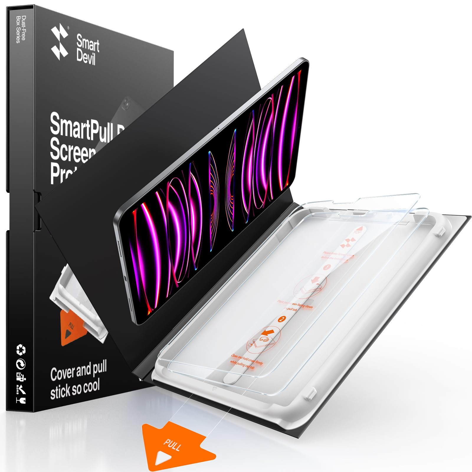 SMARTDEVIL 2 Pack Screen Protector for iPad Pro 12.9 Inch (6th/5th/4th/3rd Generation, 2022/2021/2020/2018) with Easy-Install Tray[Military Grade