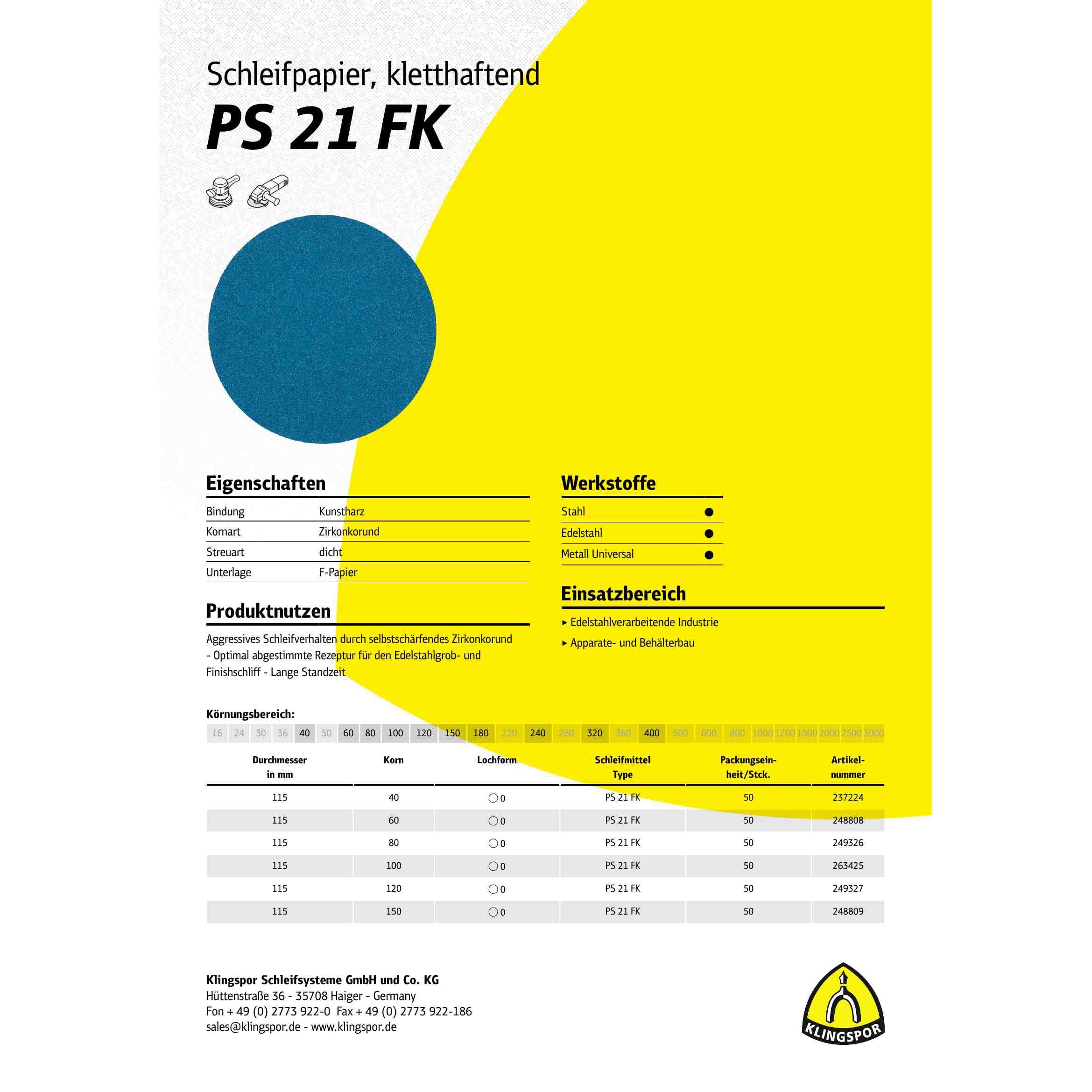 PS 21 FK Lot de 50 disques auto-agrippants sans trou 125 mm Grain 400
