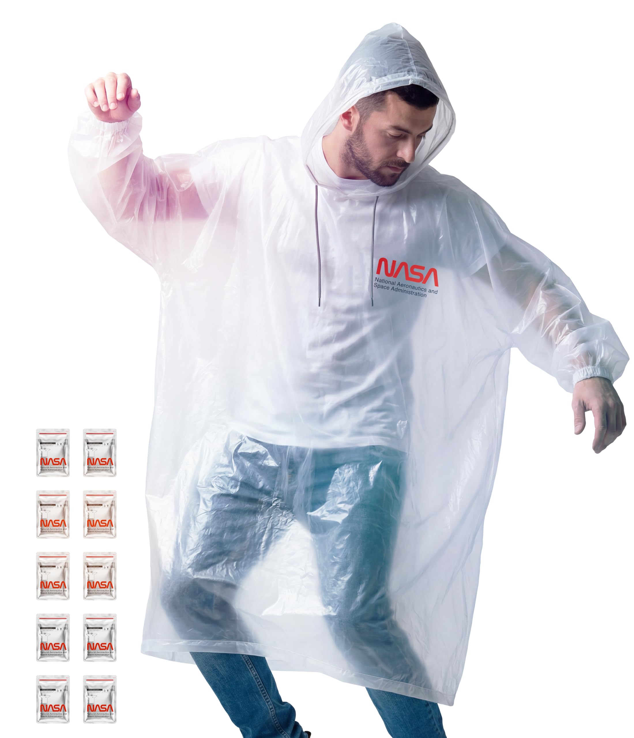 NASA Ponchos de Pluie Adultes (Lot de 4/10), Anti-Déchirure, Revêtement Ignifuge