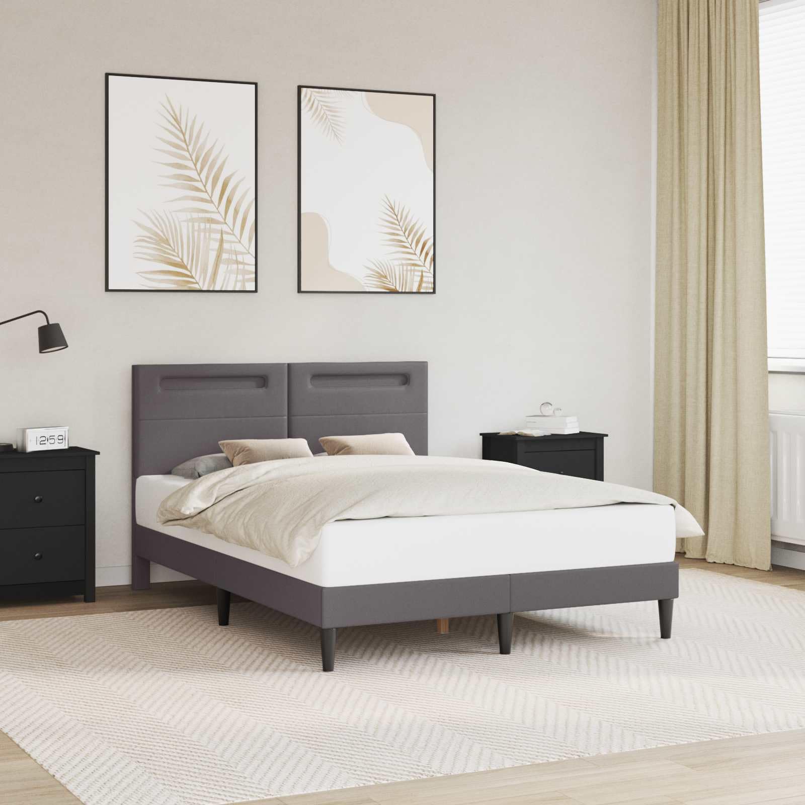 vidaXL Struttura del letto con testiera Grigio 120 x 190 cm Similpelle, Arredo camera elegante, letto rettangolare moderno, stiloso e funzionale con USB, pelle sintetica scura