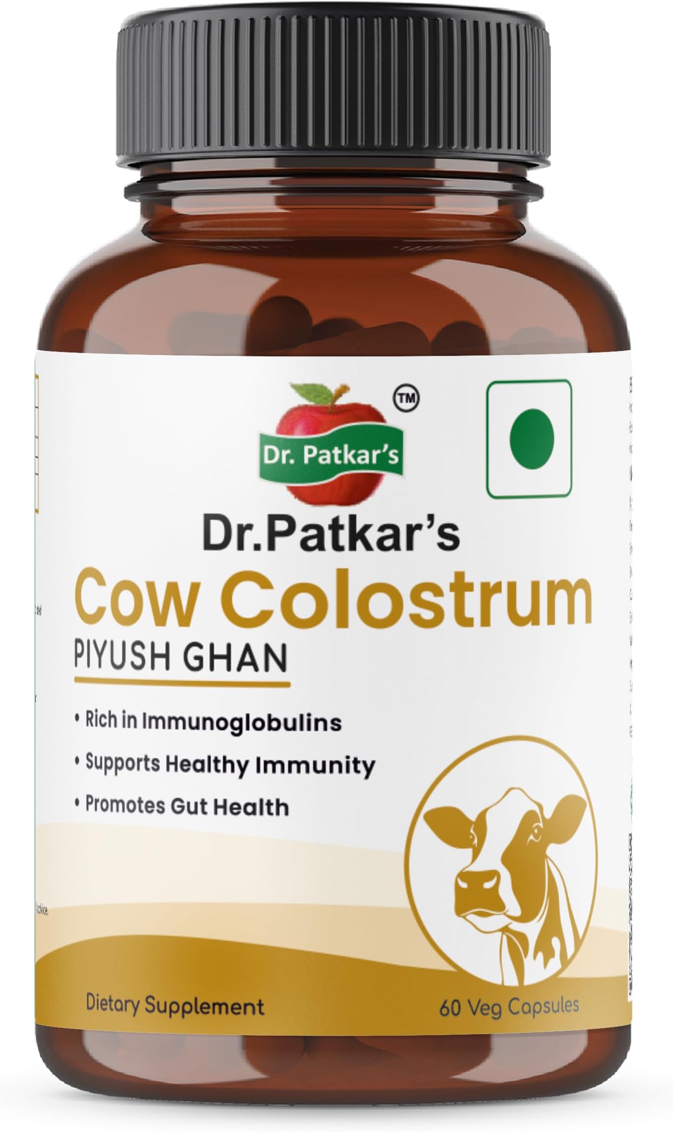 Dr. Patkar’s Bovine Colostrum 60 Veg Capsule 500 mg | Immune & Gut Health Supplement - 60 Vegetarian Capsules