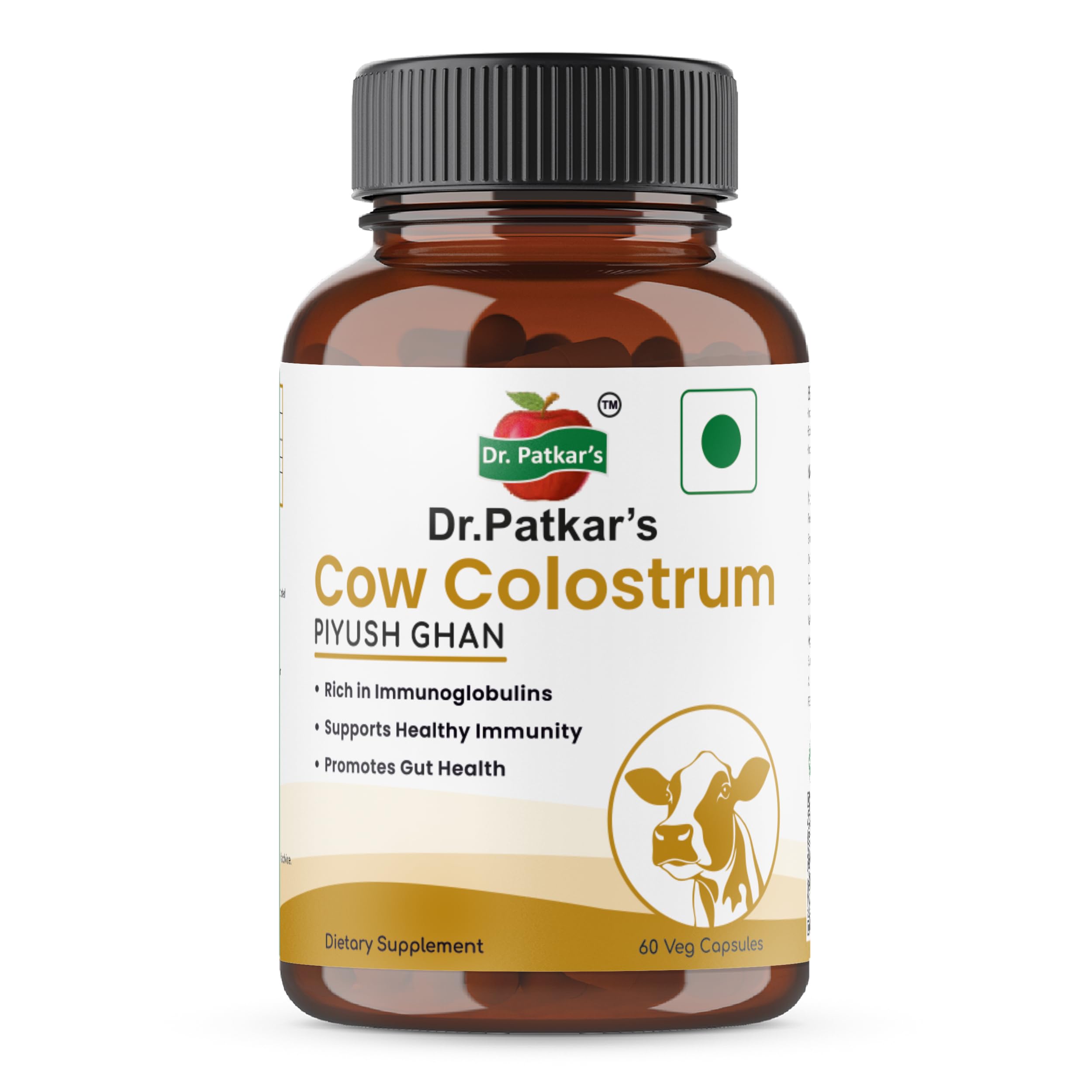 Dr. Patkar’s Bovine Colostrum 60 Veg Capsule 500 mg | Immune & Gut Health Supplement - 60 Vegetarian Capsules