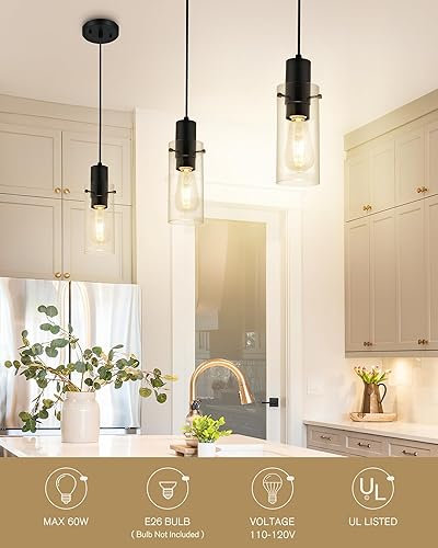 Miniatura 9 de Emak Lámpara colgante de oro cepillado, 1 luz mini colgante con pantalla de vidrio transparente, luces colgantes modernas para dormitorio, isla de