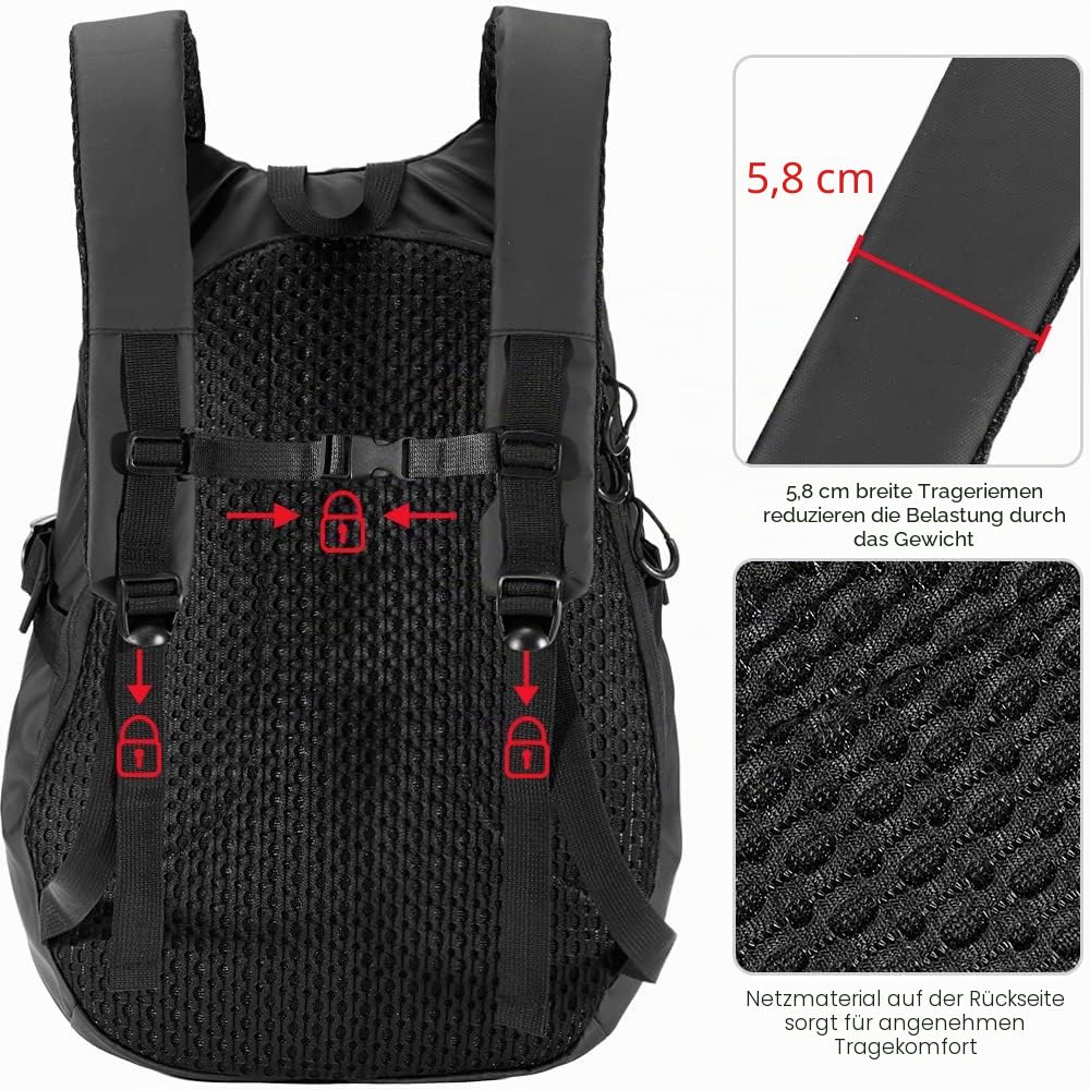 ILM Motorradrucksäcke Wasserdicht Leichtgewicht Helmrucksack für Herren Damen Motorradzubehör Multifunktion Reflektierendem Streifen mit Großer Kapazität, Schwarz, Modell MB01
