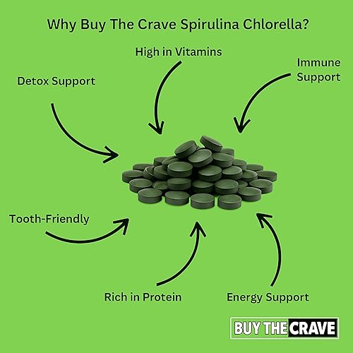 Miniatura 6 de Tabletas orgánicas de clorella espirulina, 3000 mg por porción, 1440 tabletas, suministro para 8 meses, solo 1 ingrediente, mezcla 5050 súper