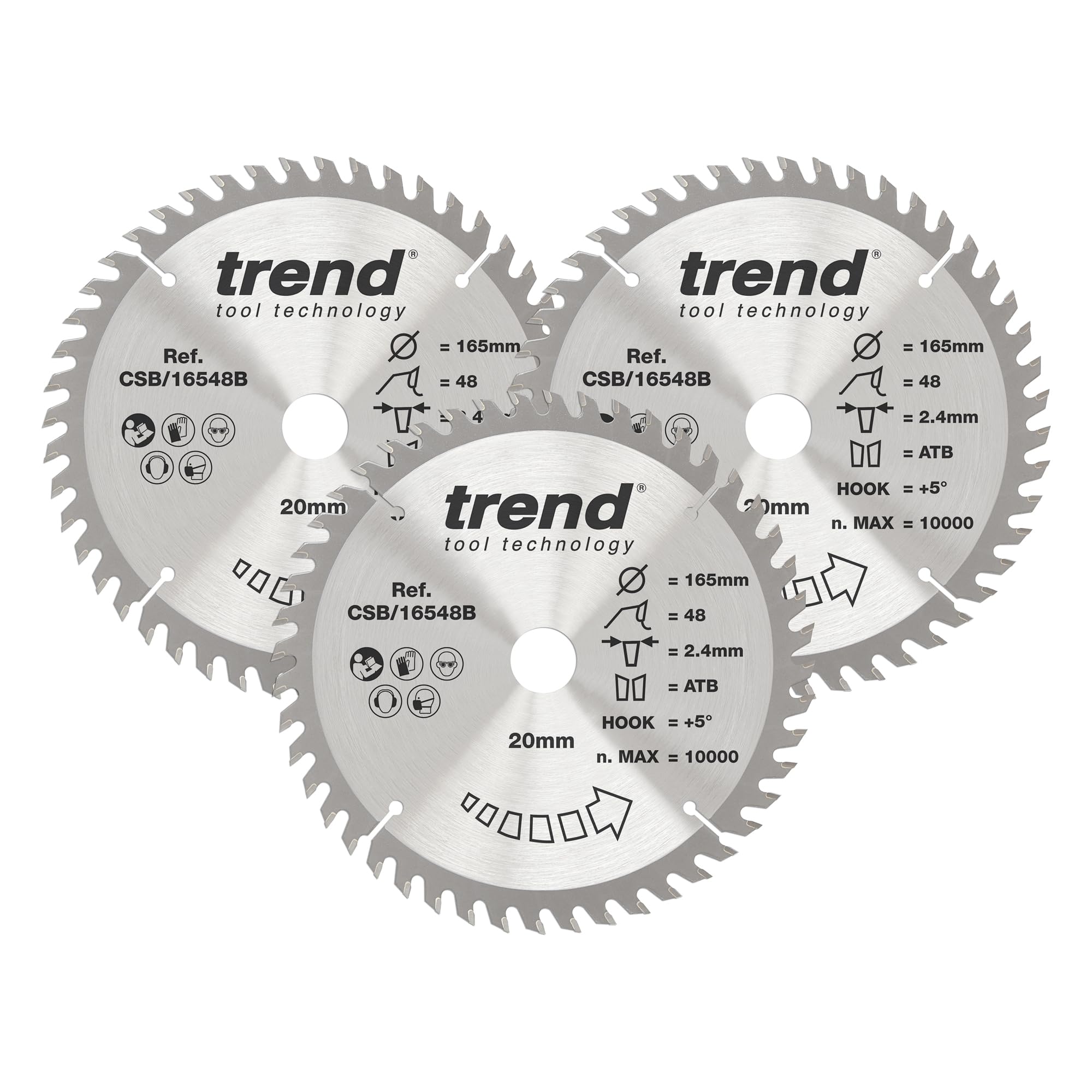 Trend CRAFTPRO 3 Piece 165mm Circular Saw Blade Set 165mm 48T 20mm