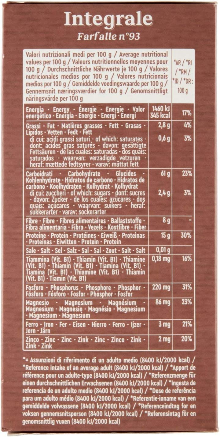 Italian Gourmet Pasta Farfalle integrali n. 93, Vollkornnudeln, 24 x 500g