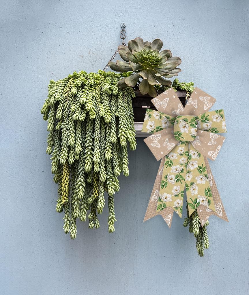 2pcs Spring Wreath Bows White Camellia Flowers Burlap Bows for Wreath, Brown Butterfly Ribbon Bows Spring Retro Flowers Decor Bows for Springtime Indoor Outdoor Decoration Wreath Ornament Supplies - Image 4