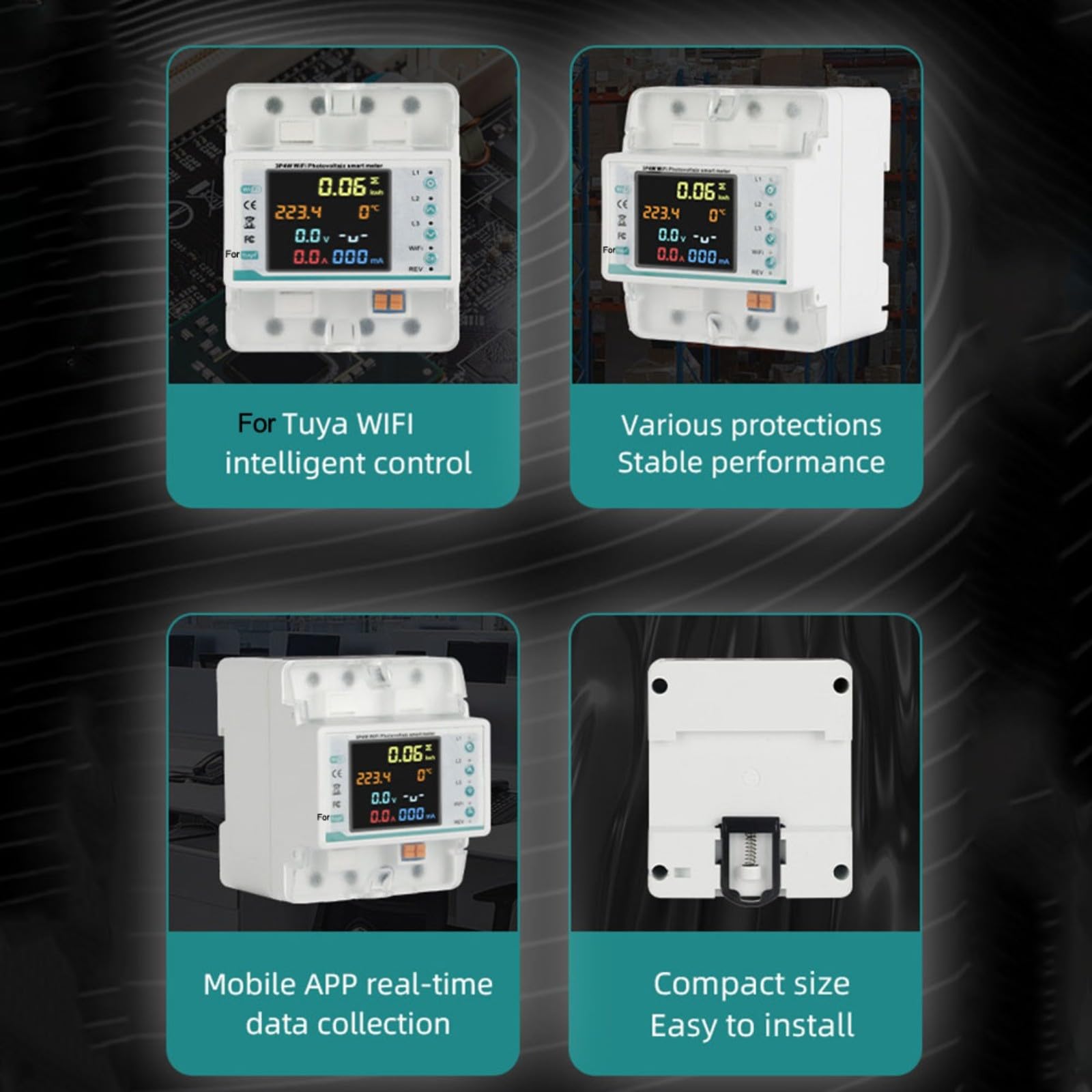 Smart 3 Phase WiFi Contatore di energia 100A Display LCD Monitor di energia Analizzatore di consumo energetico con protezione da sovratensioni per il sistema solare domestico industriale