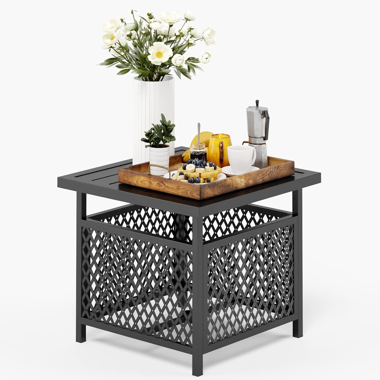 MFSTUDIO 22 '' Patio Bistro Table Stand with 1.57" Umbrella Hole，Outdoor Metal Side Table with E-Coating for Deck Garden Pool,Black