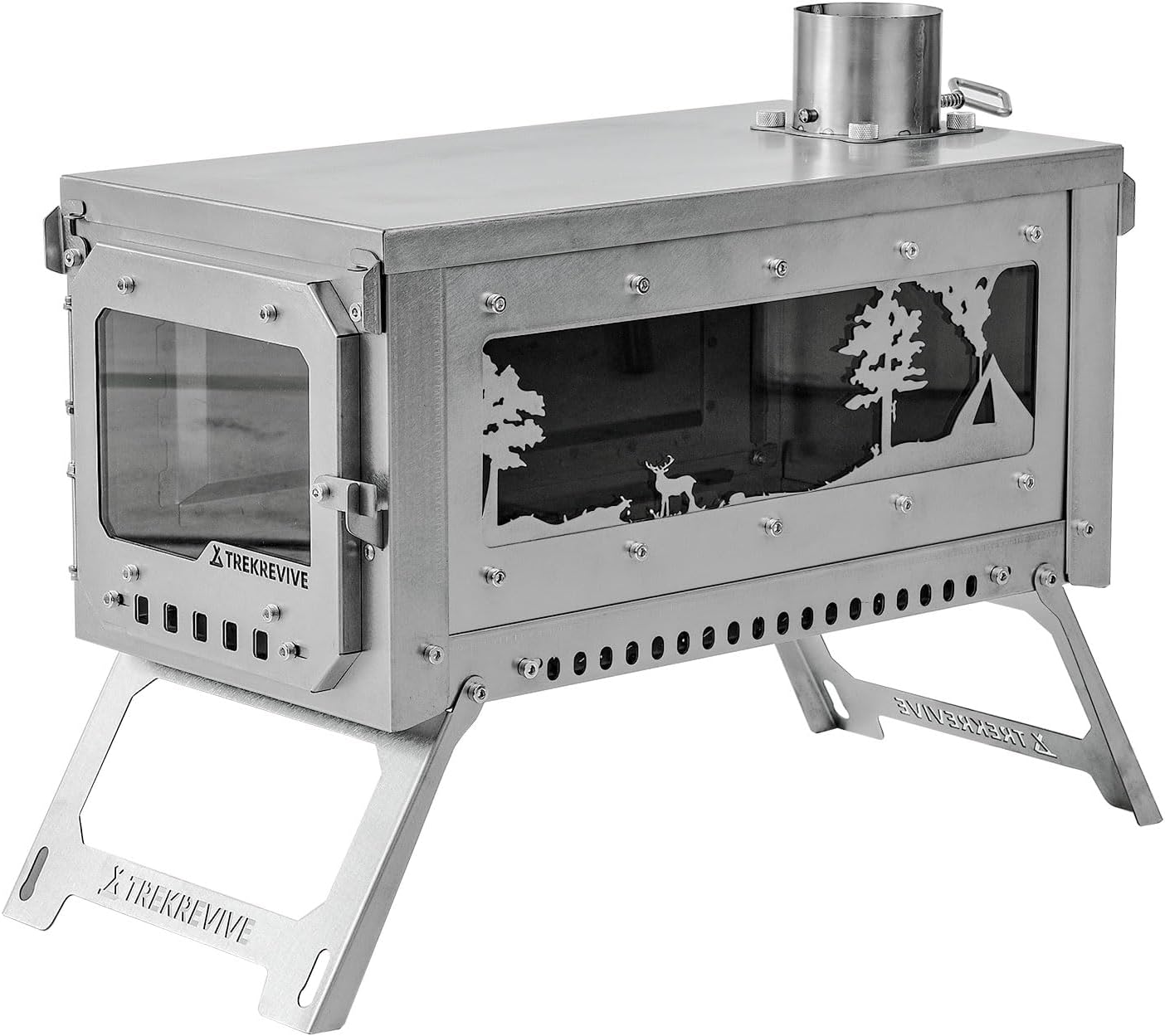 RIDGE Titanium Hot Tent Stove, Portable Folding Tent Wood Burning Stove with Secondary Air Intake, Ultralight Small Wood Stove, Perfect for Backpacking, Hiking, Bushcraft, Winter Camping