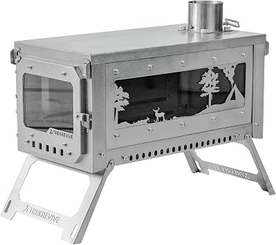 RIDGE Titanium Hot Tent Stove, Portable Folding Tent Wood Burning Stove with Secondary Air Intake, Ultralight Small Wood Stove, Perfect for Backpacking, Hiking, Bushcraft, Winter Camping