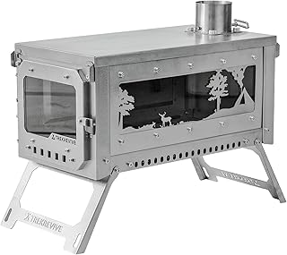 RIDGE Titanium Hot Tent Stove, Portable Folding Tent Wood Burning Stove with Secondary Air Intake, Ultralight Small Wood Stove, Perfect for Backpacking, Hiking, Bushcraft, Winter Camping