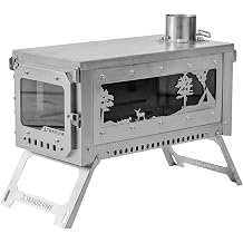 RIDGE Titanium Hot Tent Stove, Portable Folding Tent Wood Burning Stove with Secondary Air Intake, Ultralight Small Wood Stove, Only 3.2lb, Perfect for Backpacking, Hiking, Bushcraft, Winter Camping