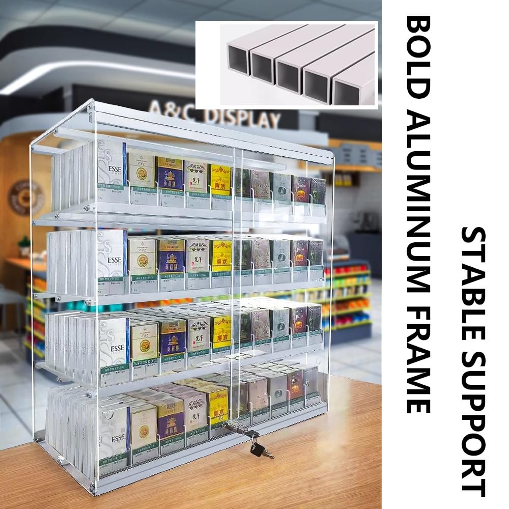 Présentoir en Acrylique Transparent À Plusieurs Niveaux avec Porte D'armoire, Support D'affichage Mural pour Pousse-Cigarettes Automatique pour Magasin De Détail,4 Layers,12 Columns