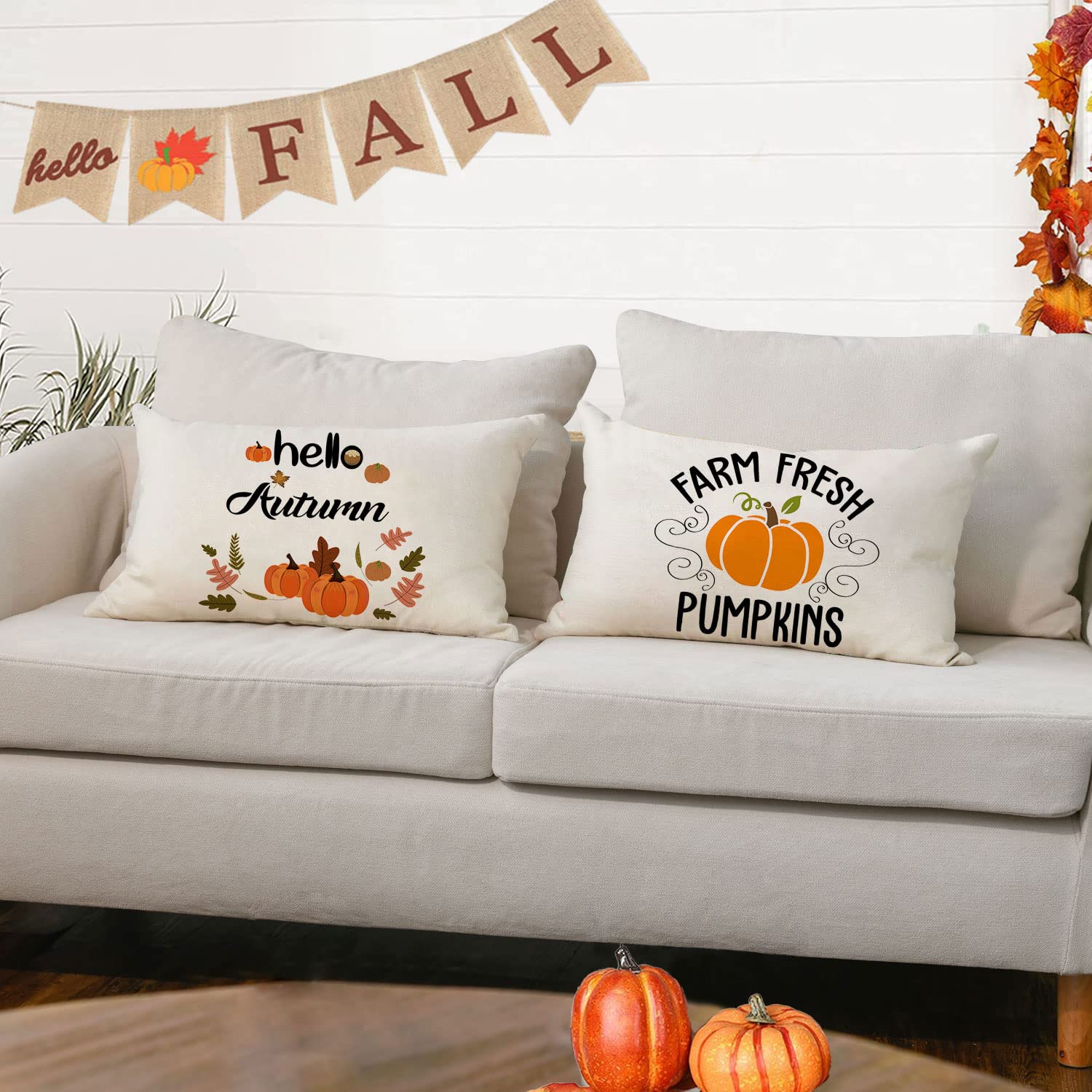 GTEXT - Funda De Almohada Para Otoño, Diseño De Calabaza, Decoración De Otoño, 20 X 12 Pulgadas