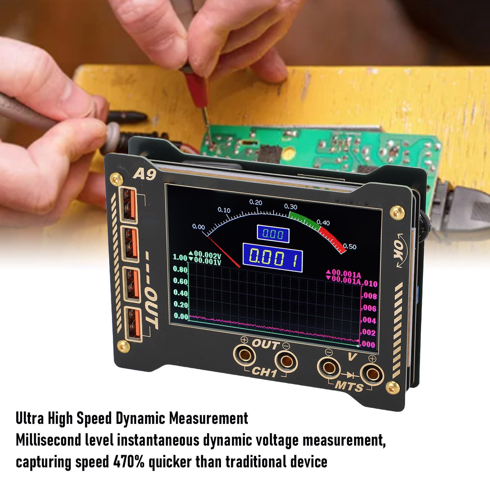 Fafeicy Mesureur de Forme D'onde Numérique 0-36 V 8 A avec écran 4 Pouces et de Données en Temps Réel pour les Tests et Diagnostics Dynamiques de Tension et de courant.