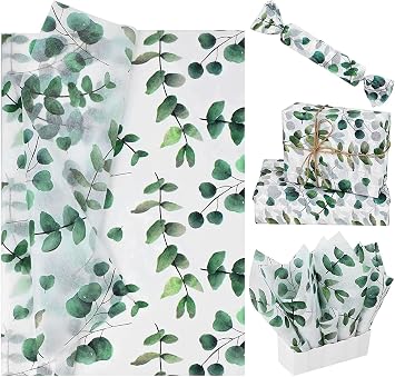 Bolsome 100 Sheets Eucalyptus Tissue Paper for Gift Bags Botanical Tissue Paper Green Decorative Tissue Paper for Baby Shower Wedding Spring Summer Holidays DIY Crafts, 20 14 Inches