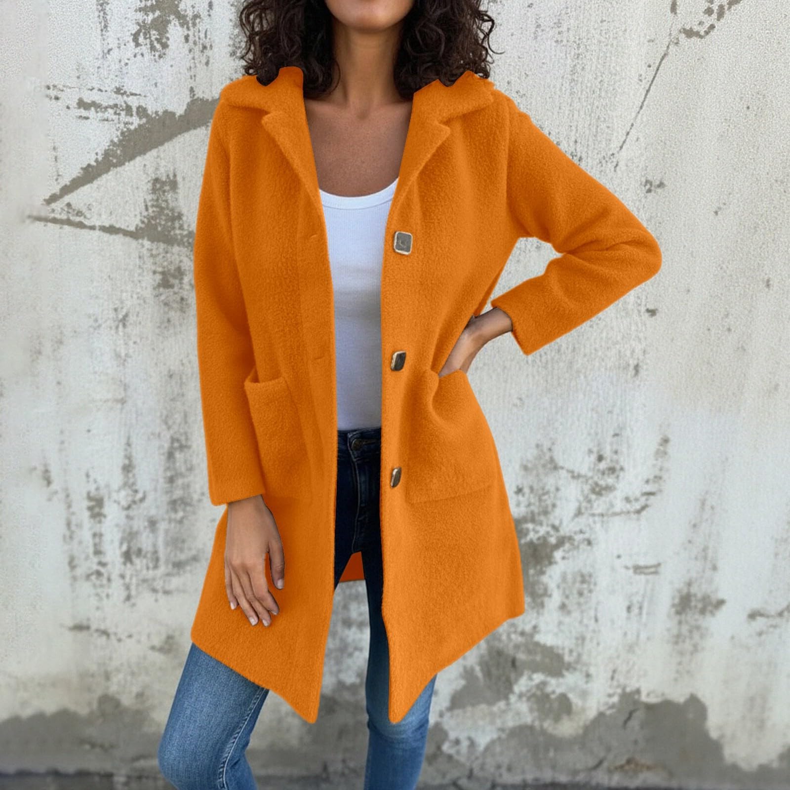Giacca Donna Invernale Trench Lungo con Petto a Cappotto, Taglie Forti, con Revers e Tasche, per Abbigliamento Casual Autunnale e Invernale Università
