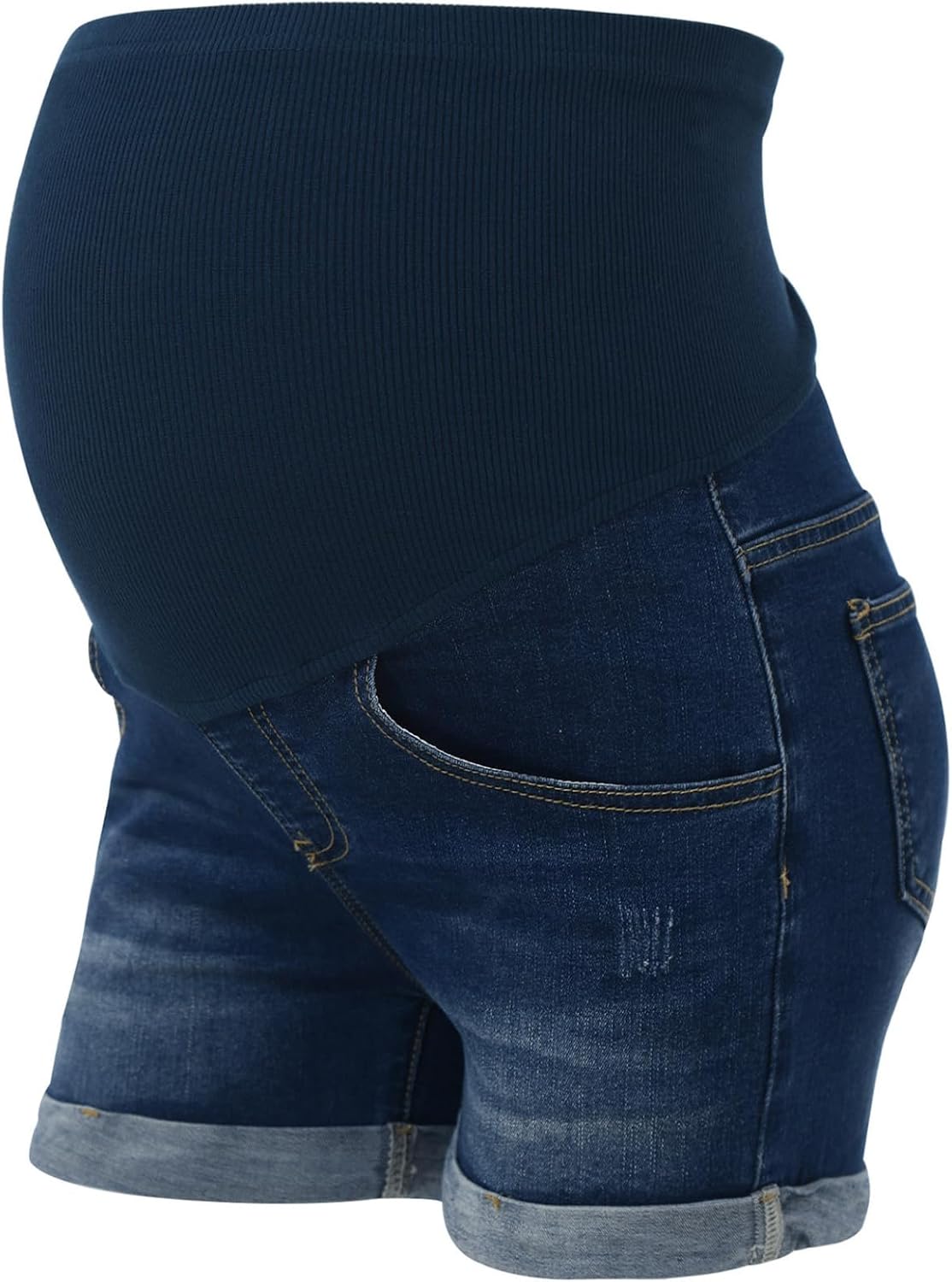 Casual Daily Wear Women Maternity Denim Shorts Over The Belly High Waist Stretchy with Pockets
