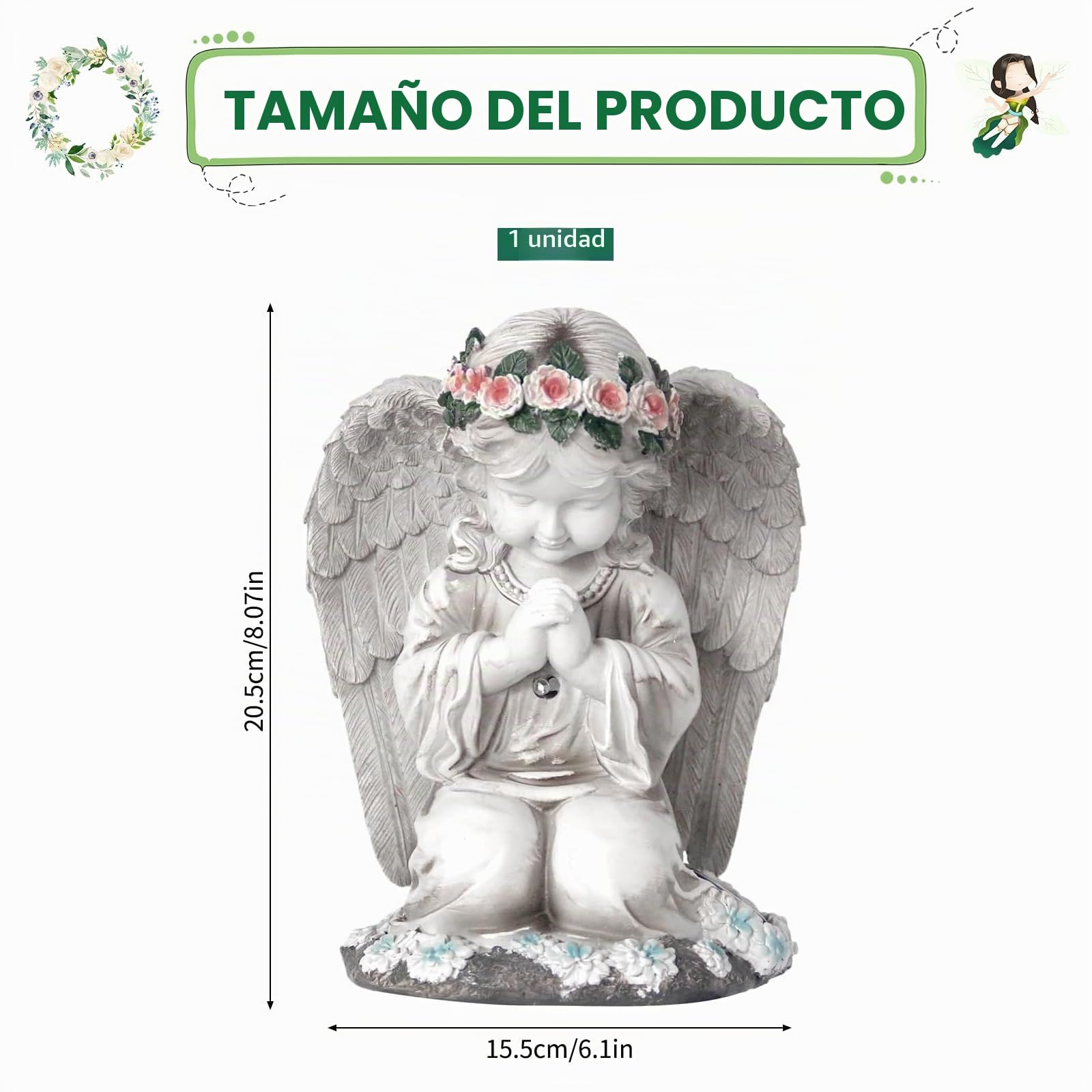 Estatuilla de Hada Ángel Con Luz Solar, Decoración de Jardín, Figura LED Orando, Estatua Solar Para Exterior