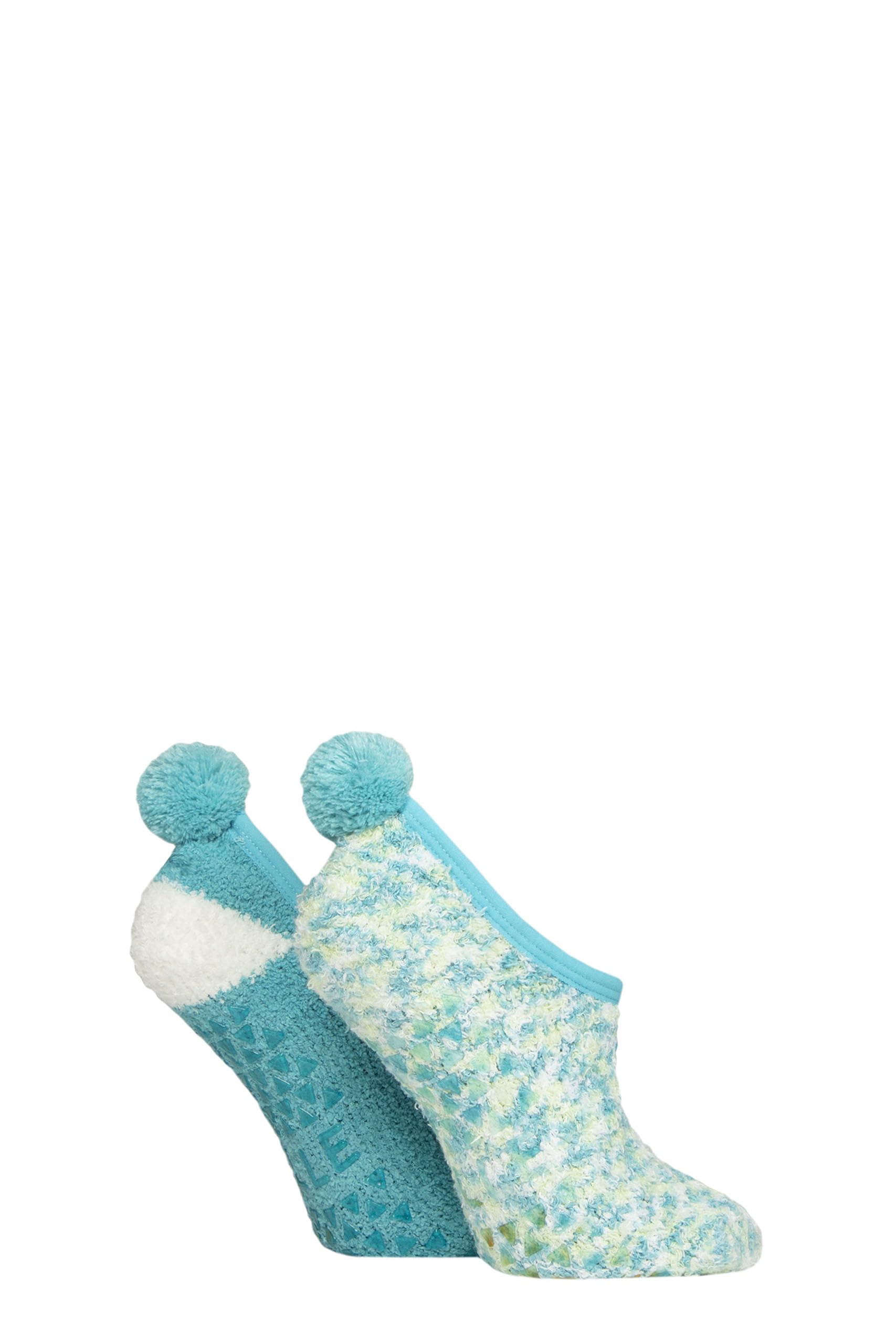 ELLE Women's Cosy Slipper Socks - Mary Jane, Pom Poms, Anti Slip Grips, Warm,Winter, Colourful, Bright, Size 4-8 Multipack of 2 Storm