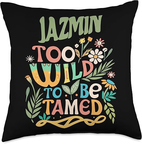 Wildflower Gift For Women Gift For JAZMIN Cute Retro Girls Wildflower Jazmin Name Throw Pillow, 18x18, Multicolor