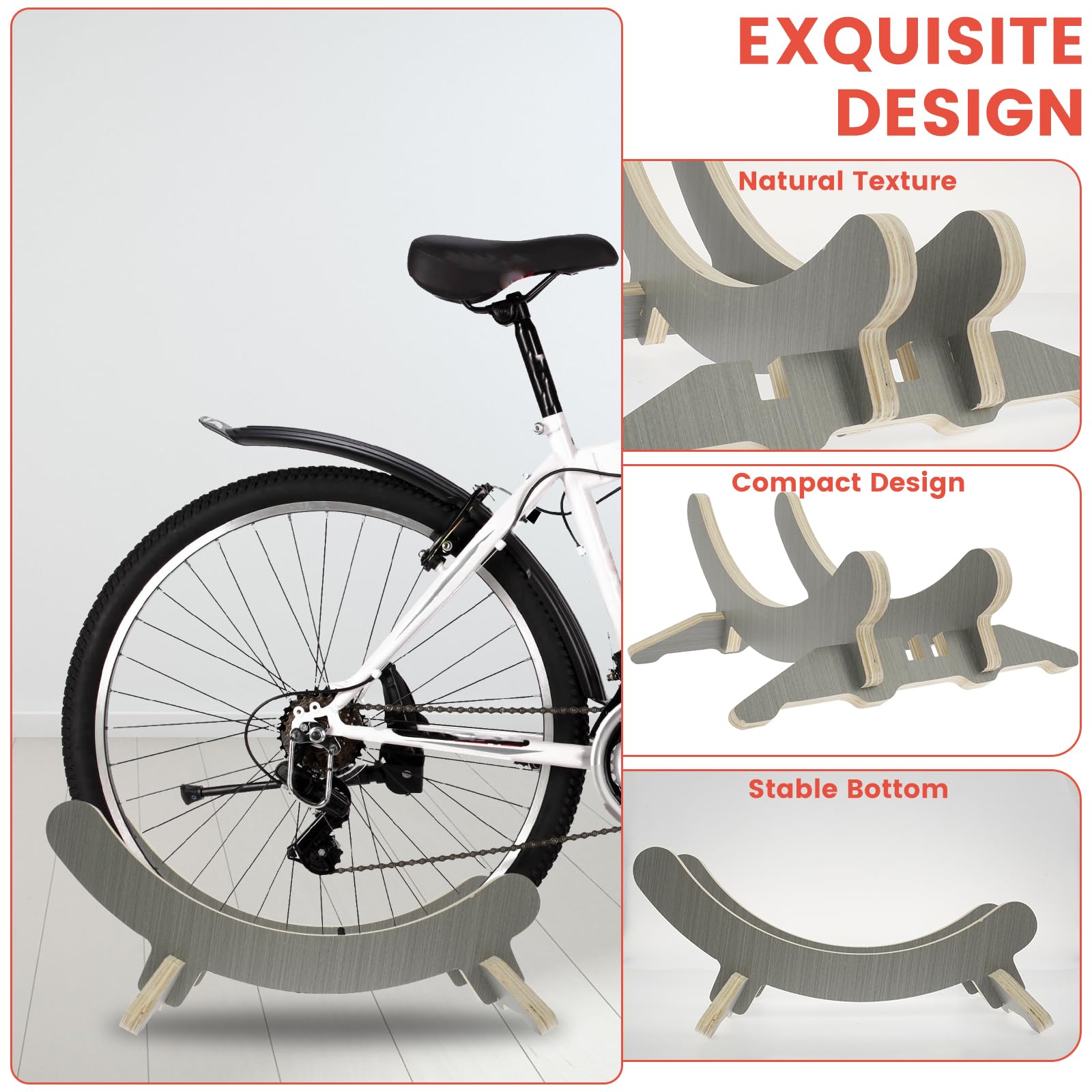 2Pcs Wooden Bike Stand, Wooden Bike Stand Floor, Craft Wooden Bike Stand Wooden Bicycle Storage Rack Space Saving Bicycle Display Stand Indoor Bike Stand Floor Bicycle Rack for Apartment Office Garage