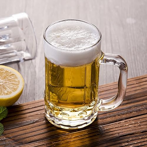 Miniatura 5 de TUSAPAM Paquete de 6 tazas de cerveza pesadas, vasos de cerveza grandes con asa, jarras de vidrio de 14 onzas, juego de vasos de cerveza clásicos